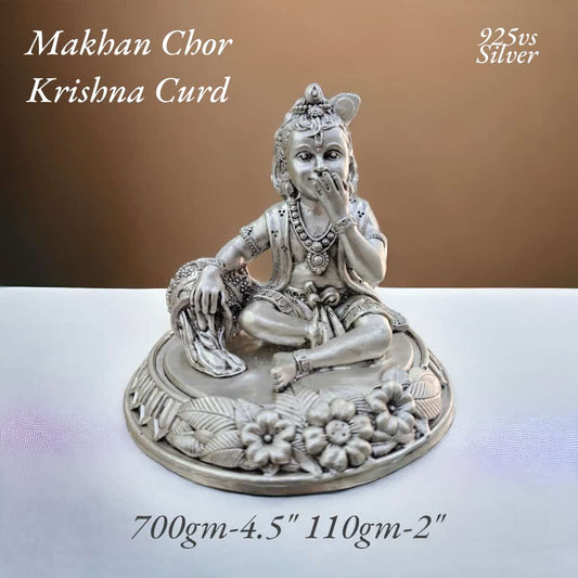Makhan Chor Shree Krishna Idol In Pure 925 Silver