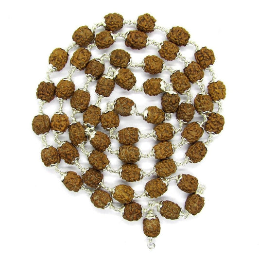3 Mukhi Indonesian Rudraksha Mala 54 Beads In Silver