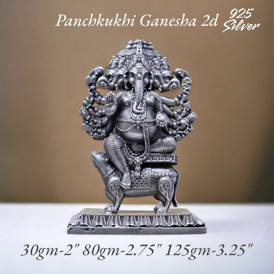 Panchmukhi Ganesh Idol In Pure 925 Silver