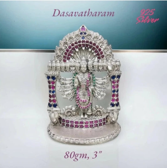 925 silver Dasavatharam idol with intricate gemstone detailing and elegant craftsmanship