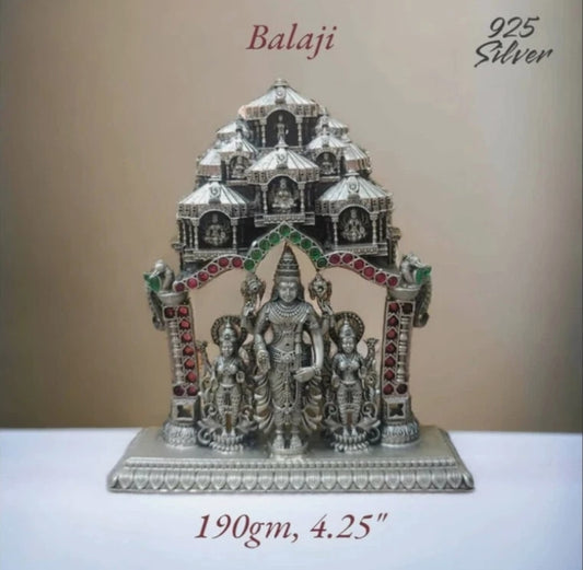 925 silver Lord Balaji idol with intricate design and decorative stones by RudraShiv Blessing