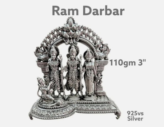 925 silver Ram Darbar idol with intricate detailing weighing 110gm and standing 3 inches tall