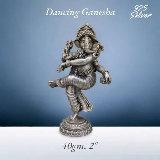 Dancing Ganesh Idol In Pure 925 Silver