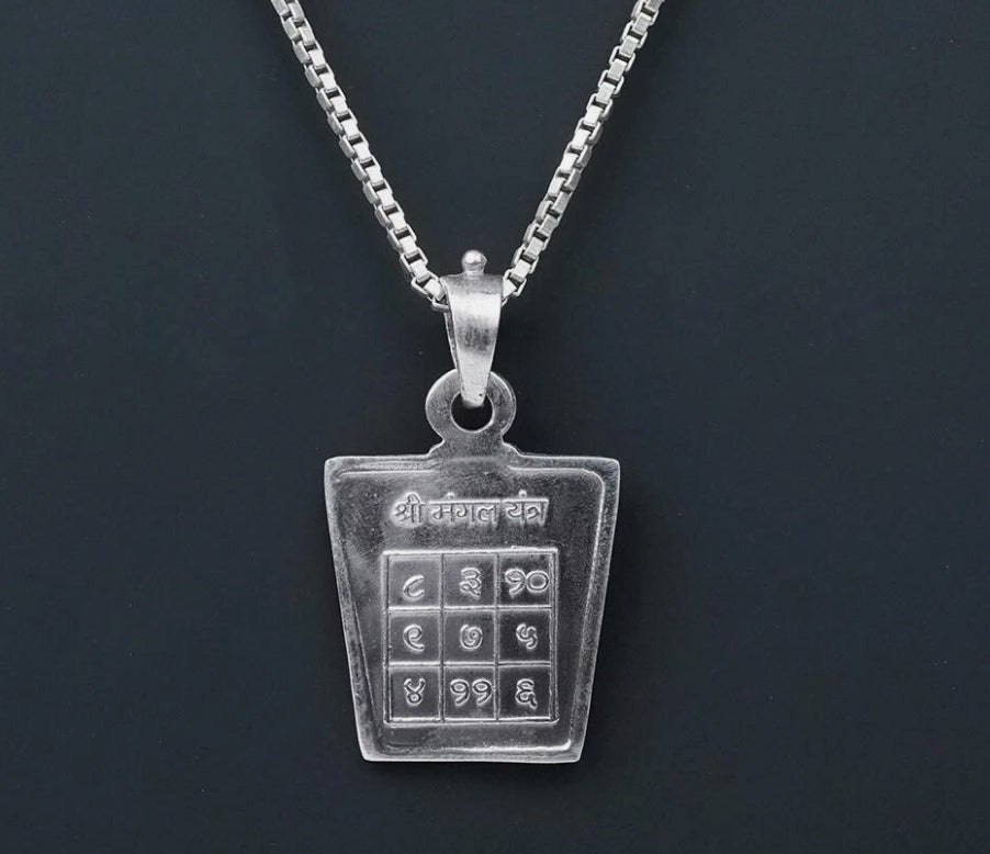 Mangal (Mars) Planet Yantra Pendant Pure Silver Activated & Energized Locket