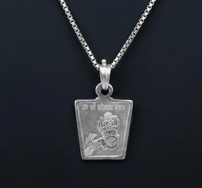 Chandra (Moon) Planet Yantra Pendant Pure Silver Activated & Energized Locket