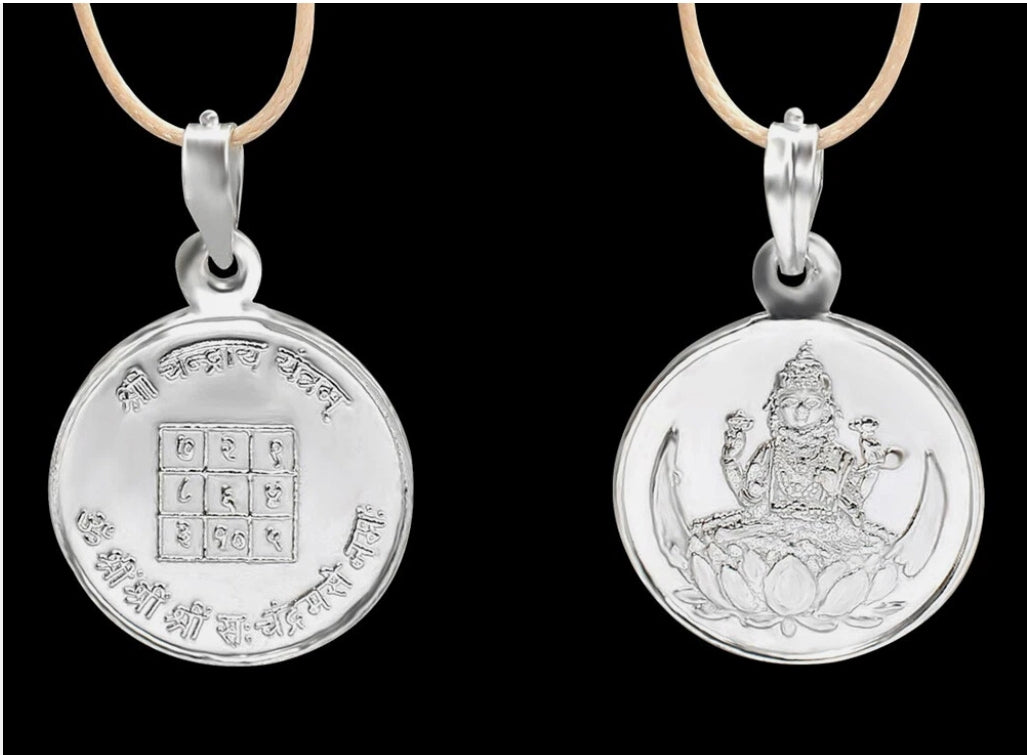 Chandra (Moon) Graha Yantra Pendant Pure Silver 999 Activated & Energized Locket