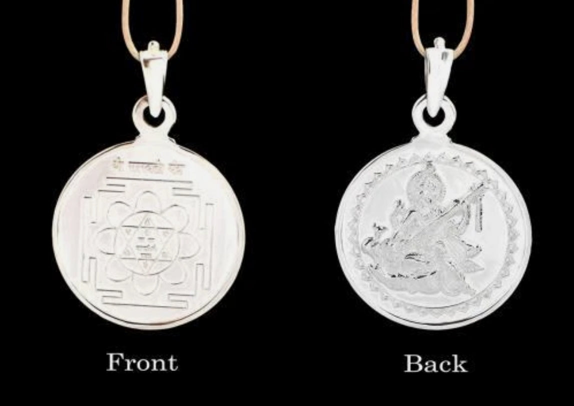 Saraswati Yantra Pendant Pure Silver 999 Activated & Energized Locket