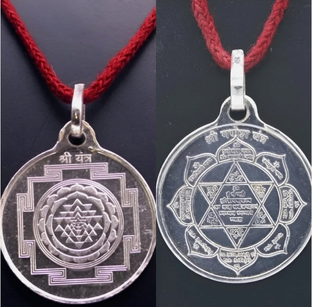 Laxmi Ganesh Yantra Locket / Pendant Pure Silver Activated & Energized