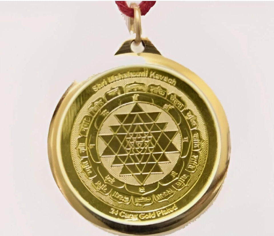 Laxmi Kuber Yantra Locket / Pendant Gold Plated Activated & Energized