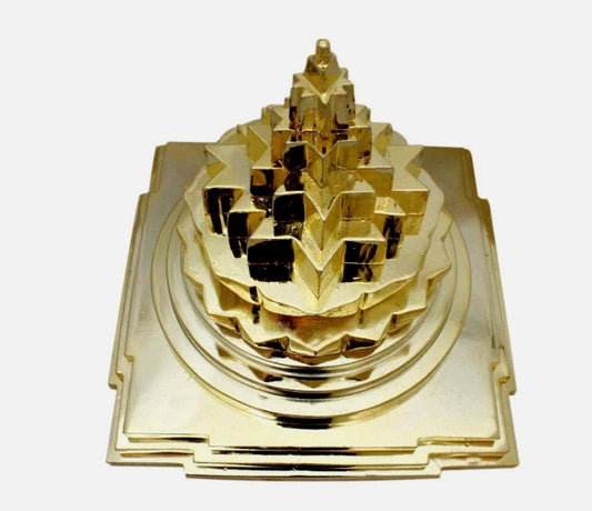 Meru Shree Yantra Pyramid In Alloy Metal Solid 9 Inches Energized Gold Plated