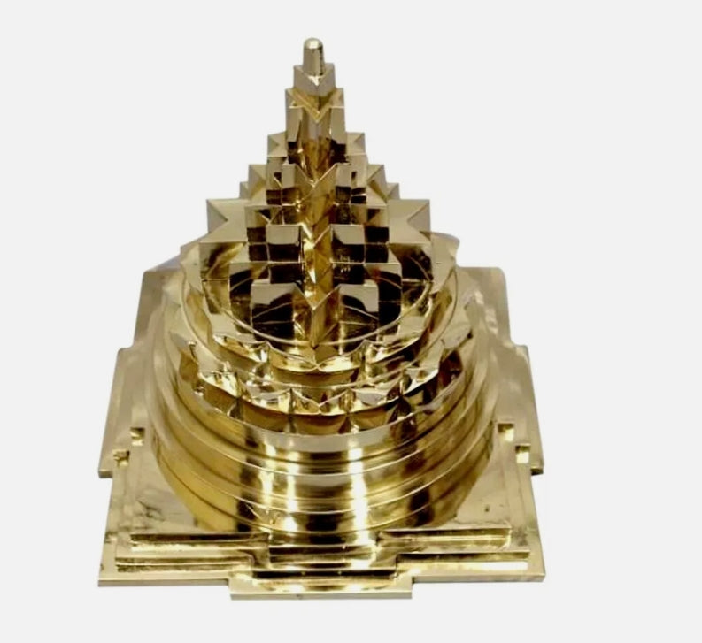 MahaMeru Shree Yantra Pyramid In Alloy Metal 12 Inches Energized 24K Gold Plated