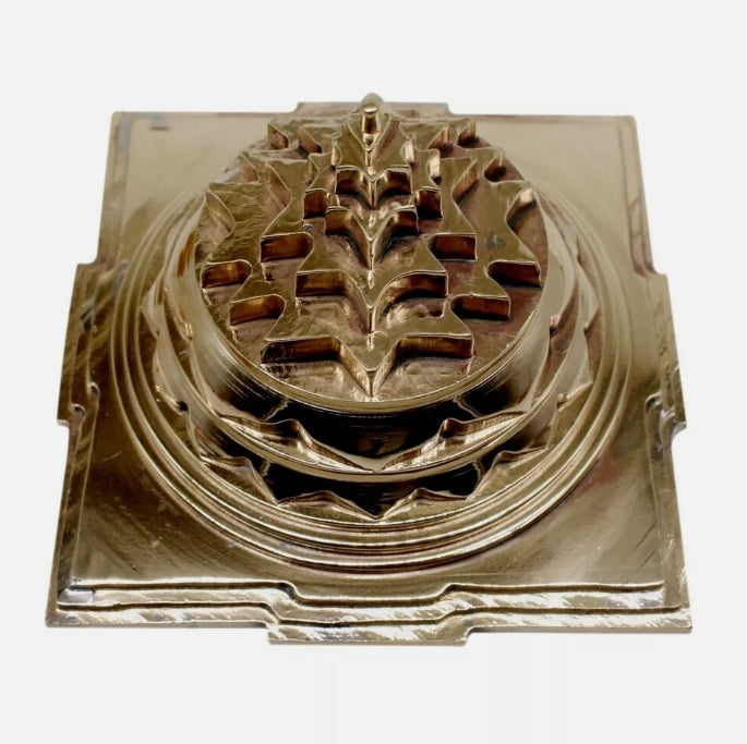 Meru Shree Yantra Pyramid In Alloy Metal 5 Inches Hollow Energized Gold Plated