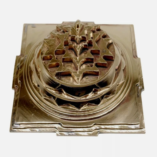 Meru Shree Yantra Pyramid In Alloy Metal 5 Inches Hollow Energized Gold Plated