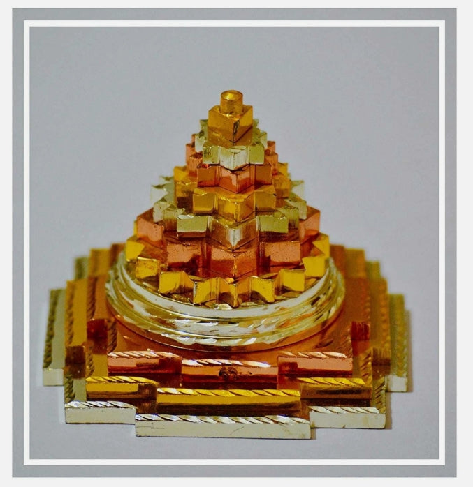Meru Shree Yantra Pyramid In Panchdhatu Metal 4 Inches Energized