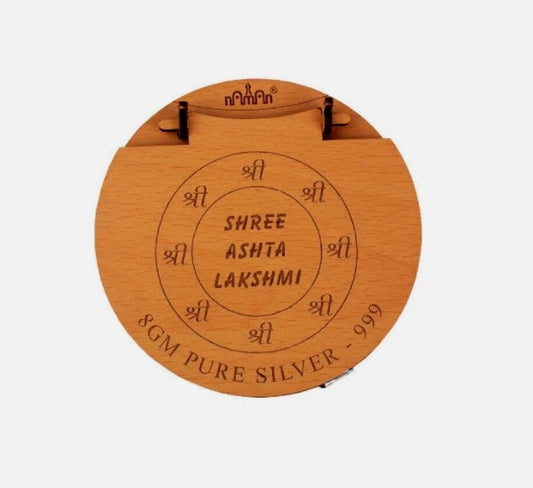 Shri Astha Laxmi Darshan In Pure Silver 999 Set Of 8 Silver Coins With Yantra