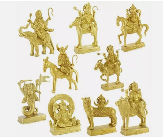 NavGraha Idols In Brass / 9 Planet Statues / Hindu Religion God Sculpture