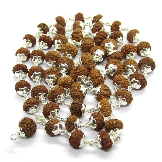 9 Mukhi Indonesian Rudraksha Mala 54 Beads In Silver