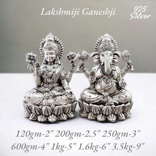Laxmi Ganesh Idol In Pure 925 Silver