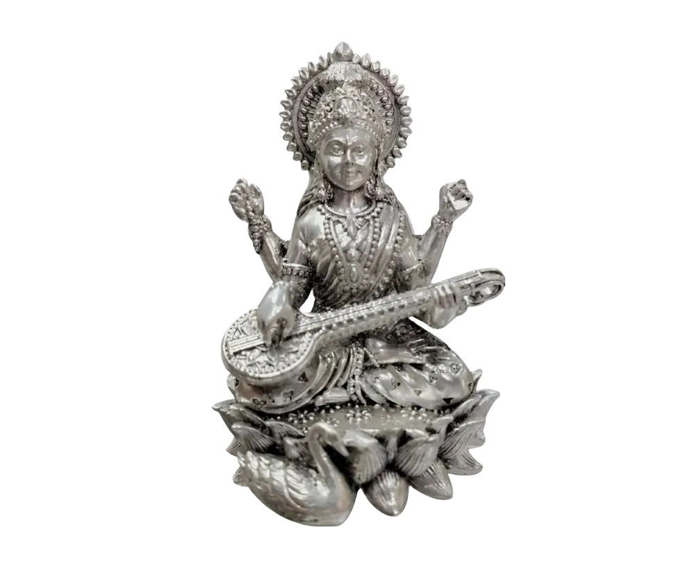 Saraswati Mata Idol In Pure 925 Silver