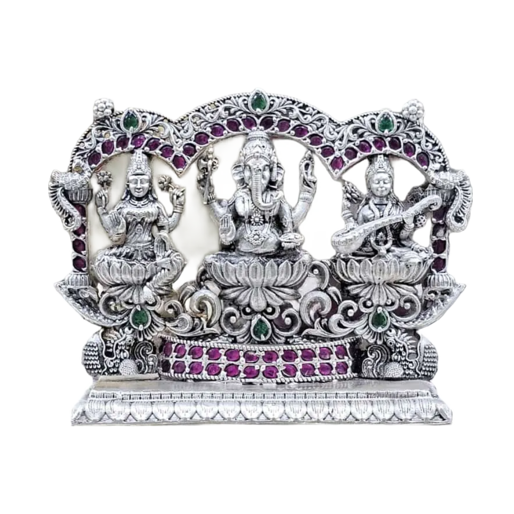 Laxmi Ganesh Saraswati Idol In Pure 925