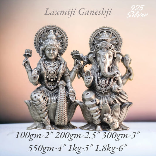 Laxmi Ganesh Idol In Pure 925 Silver