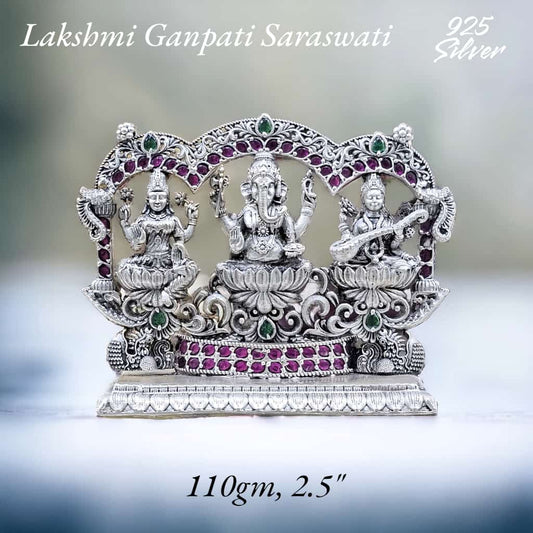 Laxmi Ganesh Saraswati Idol In Pure 925