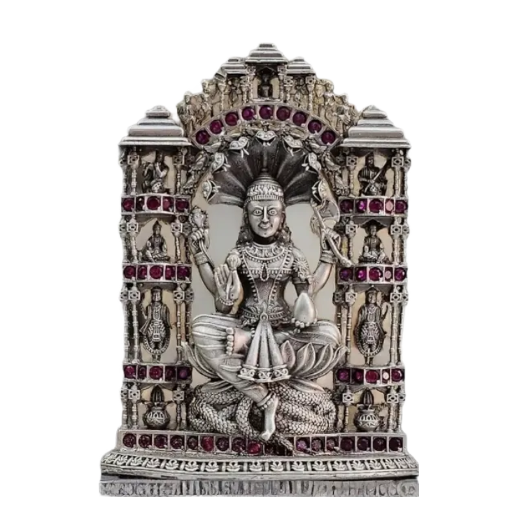 925 silver Padmavati idol with intricate designs and red gemstone embellishments by RudraShiv Blessing