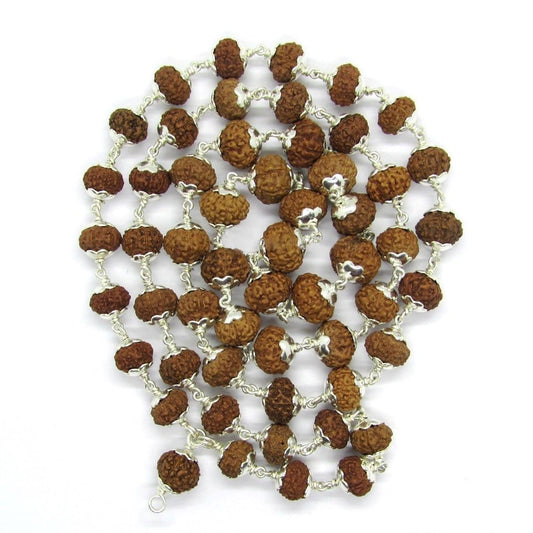 10 Mukhi Indonesian Rudraksha Mala 54 Beads In Silver
