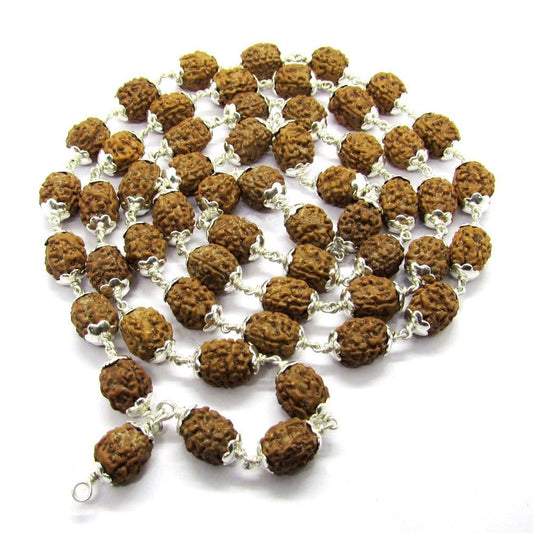 3 Mukhi Indonesian Rudraksha Mala 54 Beads In Silver