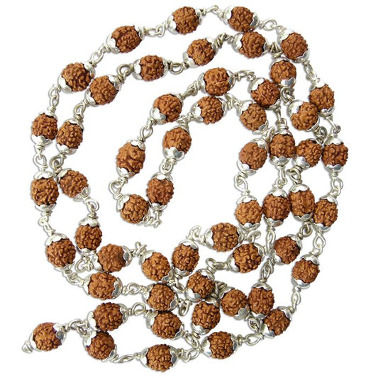 4 Mukhi Indonesian Rudraksha Mala 54 Beads In Silver