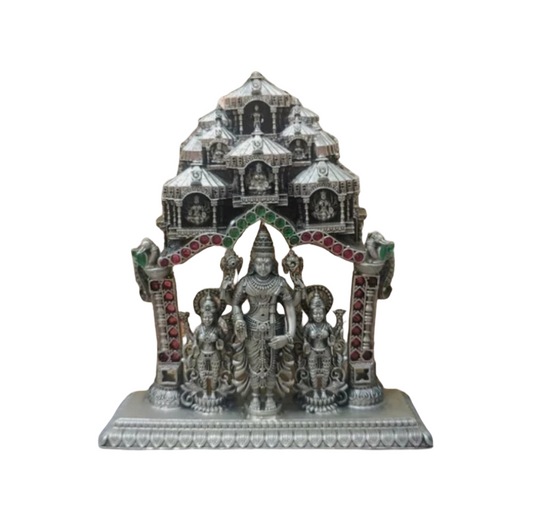 925 silver Lord Balaji idol with intricate temple design and decorative colored stones