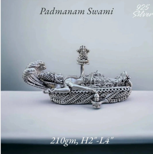 925 silver Padmanabha Swamy idol lying on a decorated base with intricate detailing