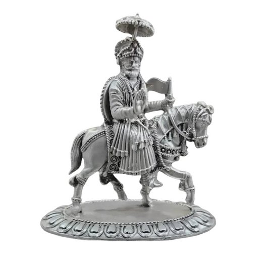 925 silver Ramdev Pir idol riding horse with umbrella and detailed traditional attire