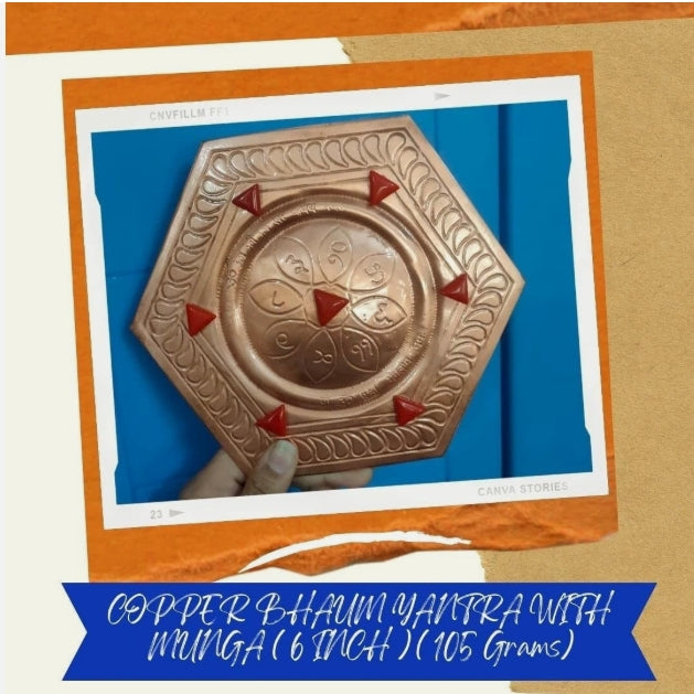 Copper Bhaum Yantra With Munga For South & South West Vastu Dosh Nivaran 6 Inch