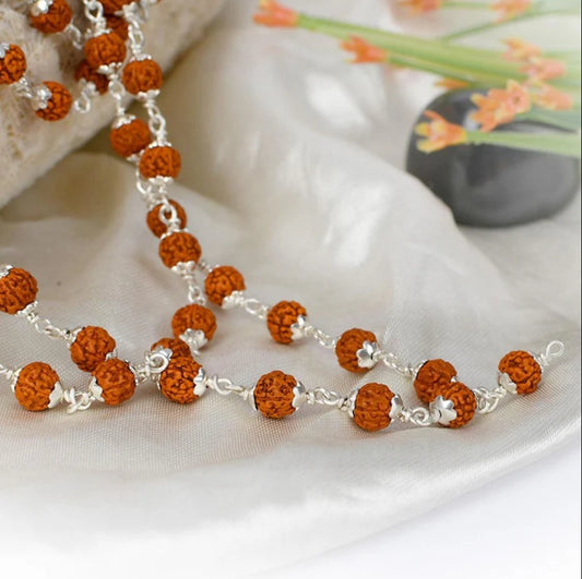 5 Mukhi Indonesian Rudraksha Mala 54 Beads In Silver