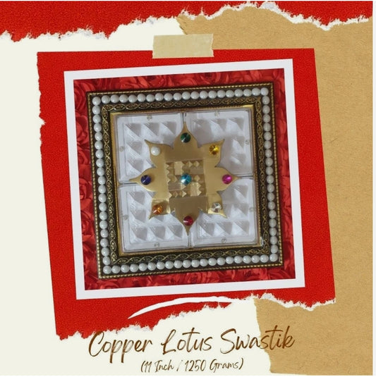 Copper Lotus Swastik With Navgraha Stone For Brahmasthan 11 Inch Energized