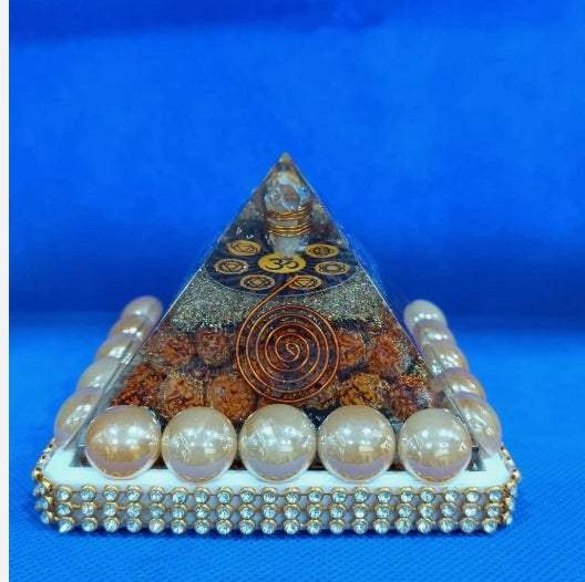 Rudraksha Crystal Pyramid 3 Inch Energized Activated For Good Luck & Prosperity