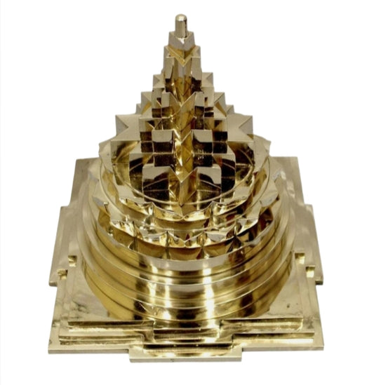 Meru Shree Yantra Pyramid In Alloy Metal Solid 7 Inches Energized Gold Plated
