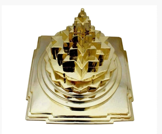 Meru Shree Yantra Pyramid In Alloy Metal Solid 9 Inches Energized Gold Plated