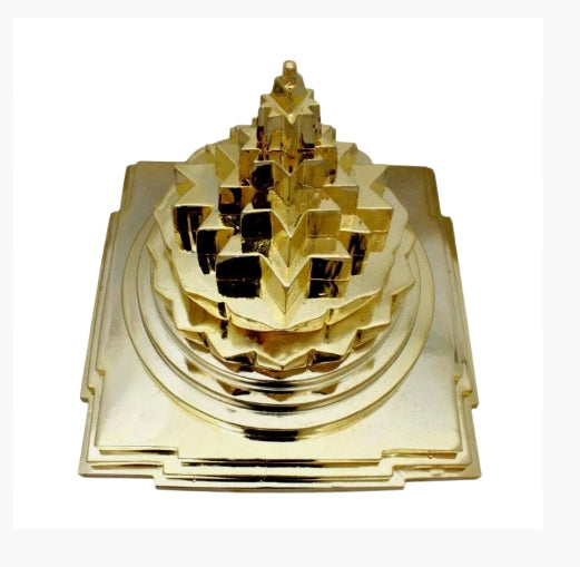 Meru Shree Yantra Pyramid In Alloy Metal Solid 6 Inches Energized Gold Plated