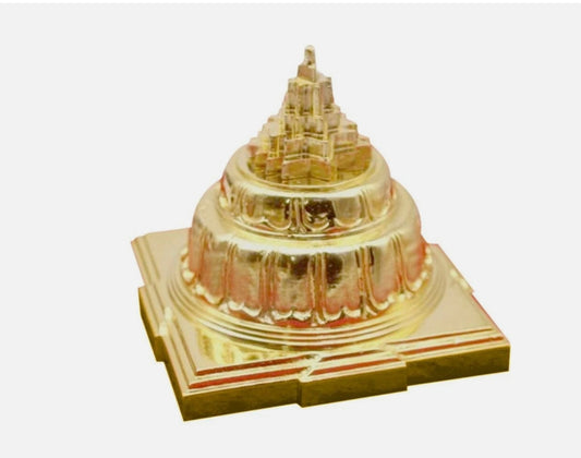 MahaMeru 3D Shree Yantra Pyramid Gold Plated 4 Inches Solid Energized