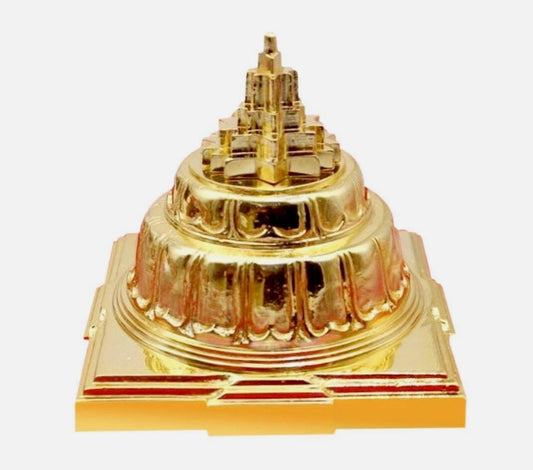 MahaMeru 3D Shree Yantra Pyramid Gold Plated 4 Inches Solid Energized