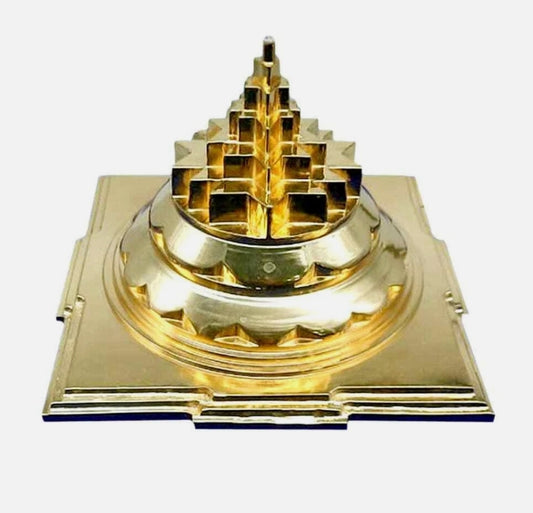 Meru Shree Yantra Pyramid In Alloy Metal 6 Inches Hollow Energized Gold Plated