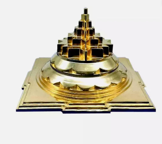 Meru Shree Yantra Pyramid In Alloy Metal 6 Inches Hollow Energized Gold Plated