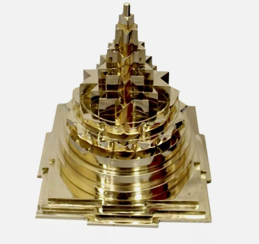 MahaMeru Shree Yantra Pyramid In Alloy Metal 12 Inches Energized 24K Gold Plated