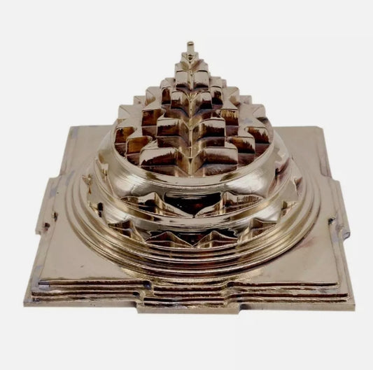 Meru Shree Yantra Pyramid In Alloy Metal 5 Inches Hollow Energized Gold Plated