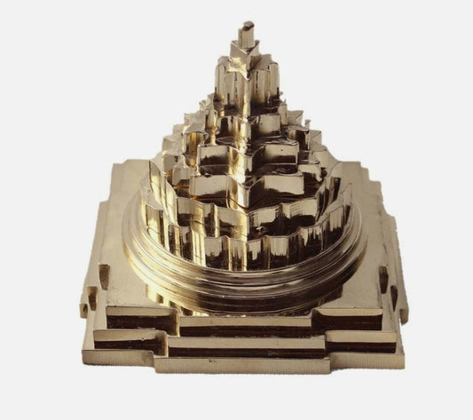 Meru Shree Yantra Pyramid In Alloy Metal 3.50 Inches Energized 24K Gold Plated