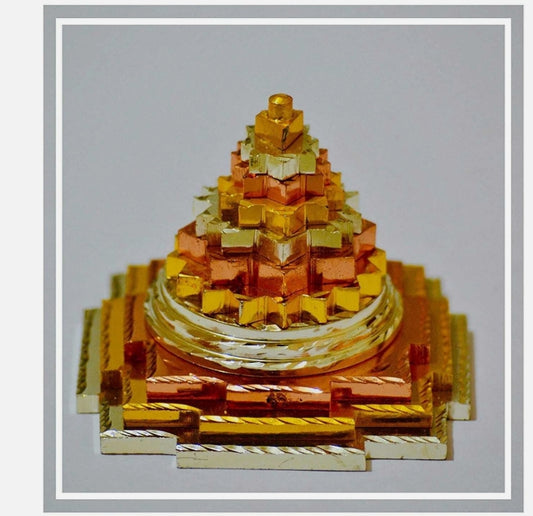 Meru Shree Yantra Pyramid In Panchdhatu Metal 3 Inches Energized