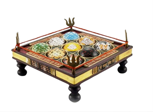 Shri Navgraha Shakti Yantra Chowki In Brass / 9 Planet Yantra Chowki