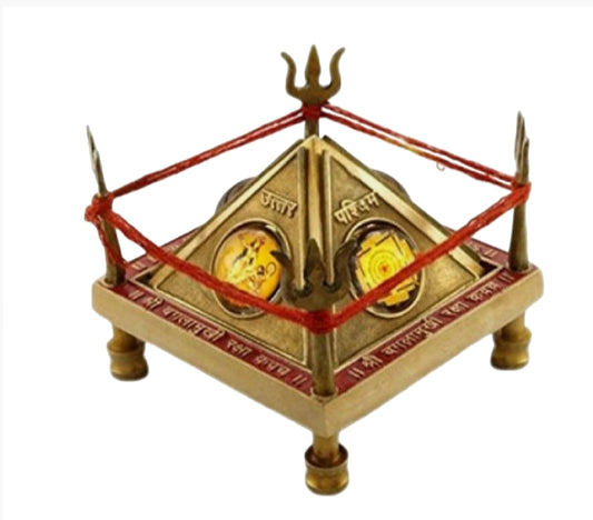 Baglamukhi Yantra Chowki In Brass Raksha Kavach Chowki For Protection